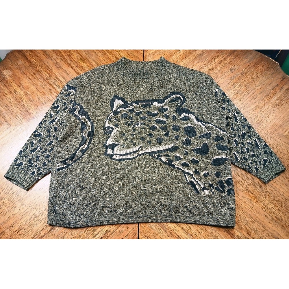Vintage Seafarer Mock Neck Cheetah Leopard Print Knit Sweater Sz XL? Sweatshirt